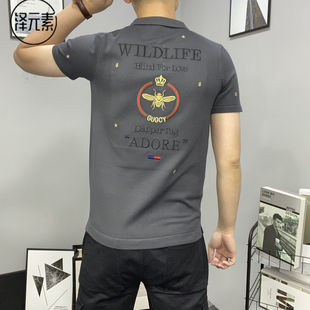 欧洲站潮牌刺绣短袖毛衣男秋冬新款时尚大码青年翻领半袖针织衫帅