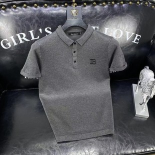 2023春夏季男士轻奢半袖针织Polo衫高端t恤韩修身翻领短袖毛衣潮