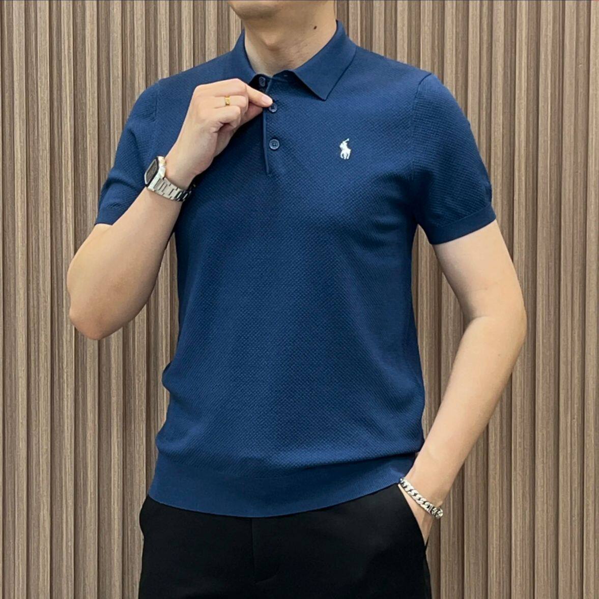 夏季新品潮流针织纯色Polo衫短袖上衣t恤轻奢翻领针织短袖