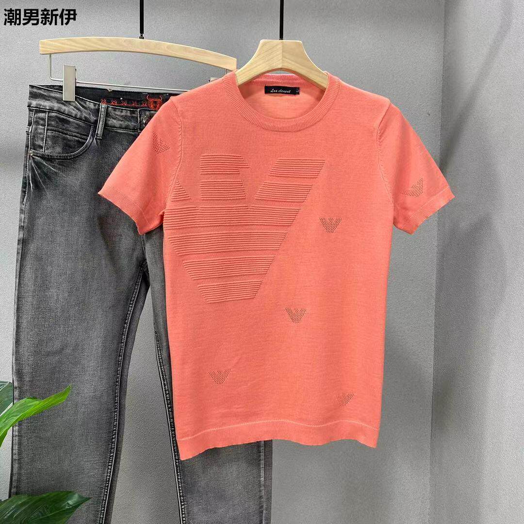 短袖针织衫男圆领纯色打底毛线衣青年修身套头韩版休闲半袖毛衣潮