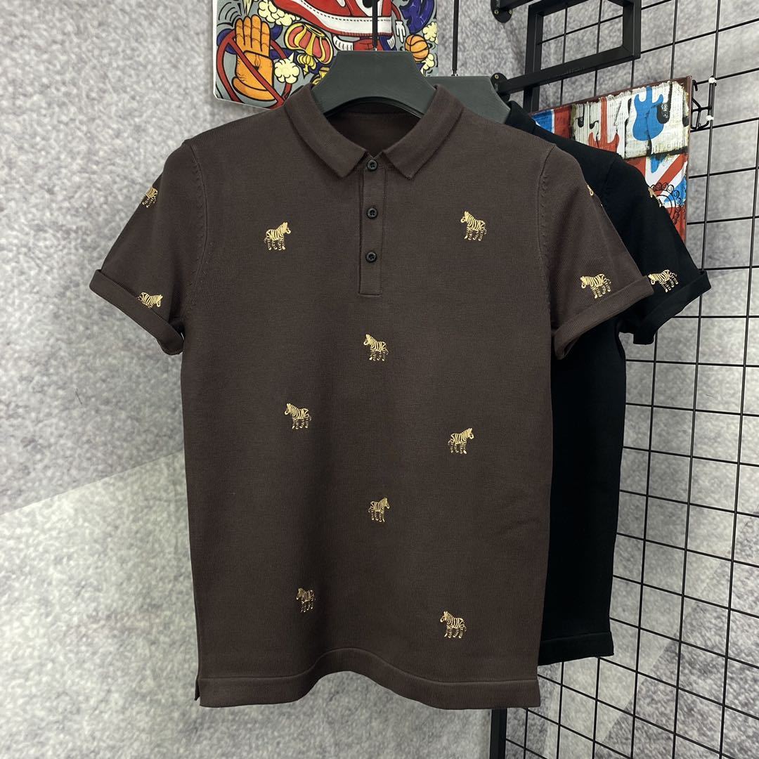 春夏新款男士半袖针织Polo衫韩版修身翻领潮流毛衣小刺绣保罗衫