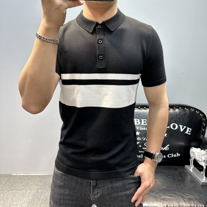 高端时尚Polo衫男短袖 夏季新款潮流拼色休闲百搭简约翻领针织T恤