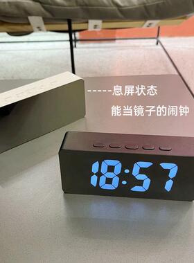 LED高级感镜面电子闹钟台式桌面夜光数字时钟学生创意闹钟礼品
