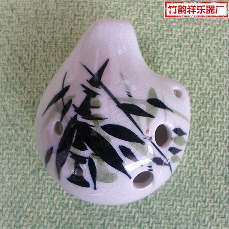 厂家6/六孔中音C调AC陶笛冰裂纹瓷笛 初学者青花手绘乐器专业