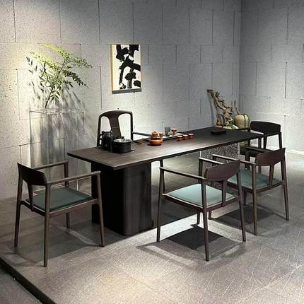 新中式亚克力茶桌2024新款高端客厅家用黑胡桃木现代简约实木茶台