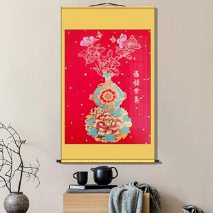 玄关装 福禄新中式 饰画茶室挂画客厅沙发背景墙葫芦壁画丝绸画卷轴