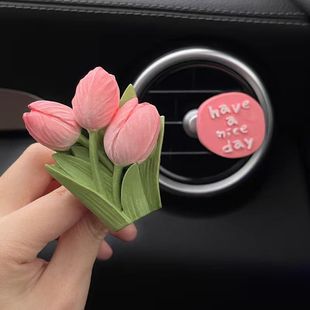 饰花朵扩香石香氛车内花束女 郁金香车载香水香薰汽车空调出风口装