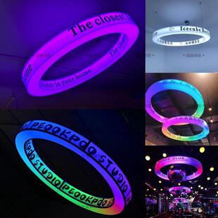 网红装饰氛围灯圆形亚克力朋克科技风吊灯 led幻彩创意圆环霓虹灯