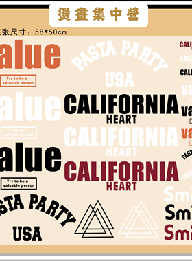 烫画集中营 潮牌英文字母Value图案热转印整版白墨烫画（冷撕）