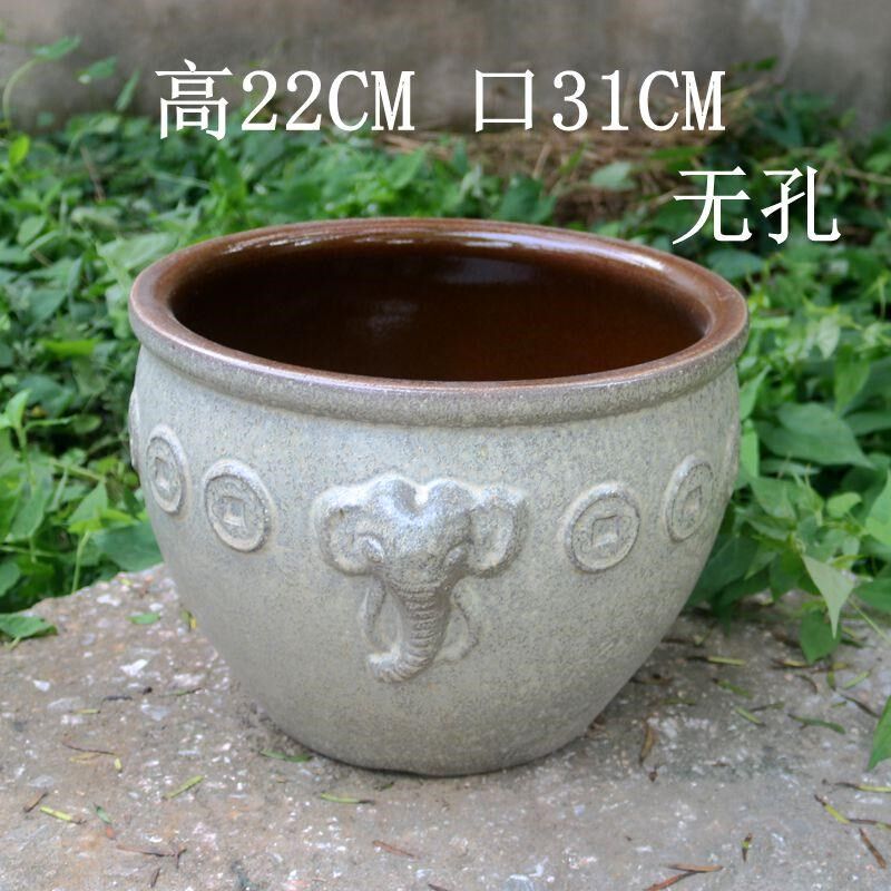 粗陶无孔花盆睡莲铜钱草大号精品鱼缸纯手工复古室内花器厂家直销