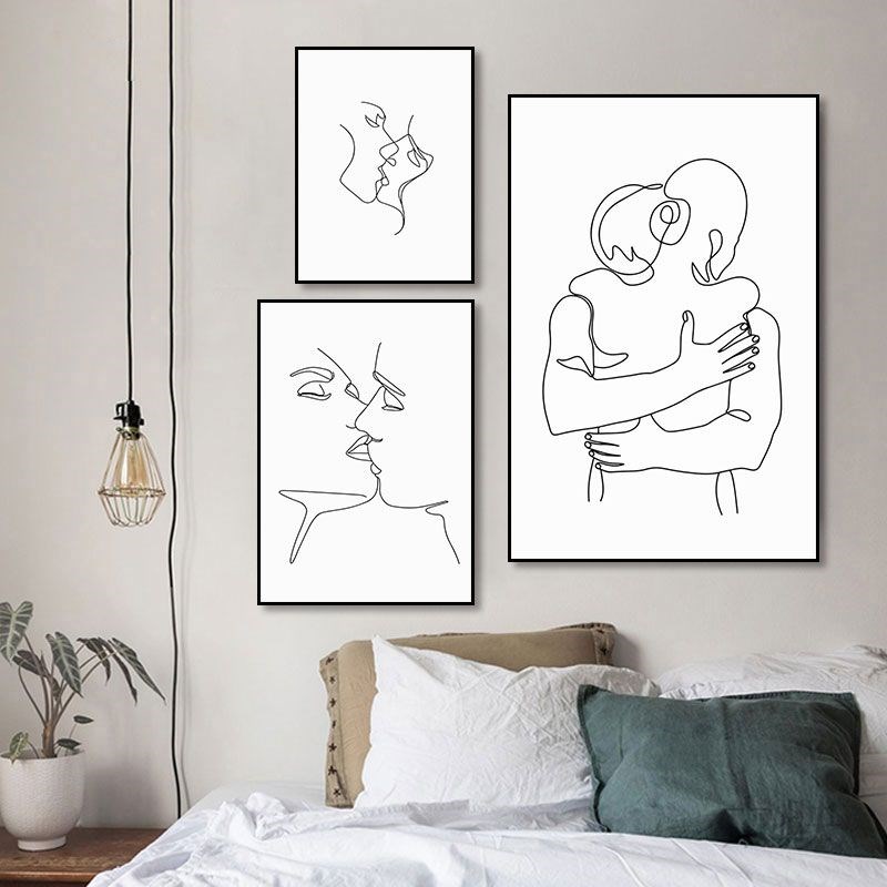 线条感情侣人物挂画北欧风卧室床头极简艺术装饰画房间化妆室壁画