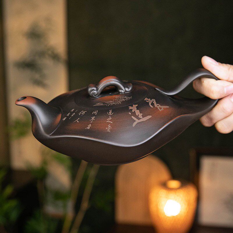紫陶茶壶云南建水全手工爱莲说紫砂壶家用办公功夫茶具套装高档