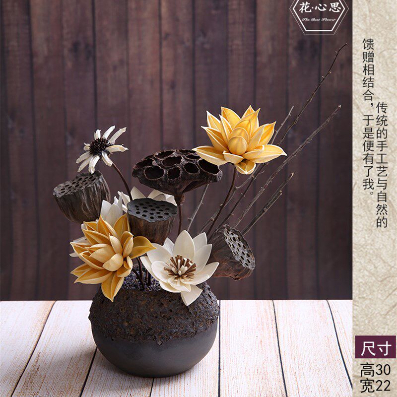 天然干花纯手工插花荷花莲蓬整套干花满天星客厅摆设真花装饰生日