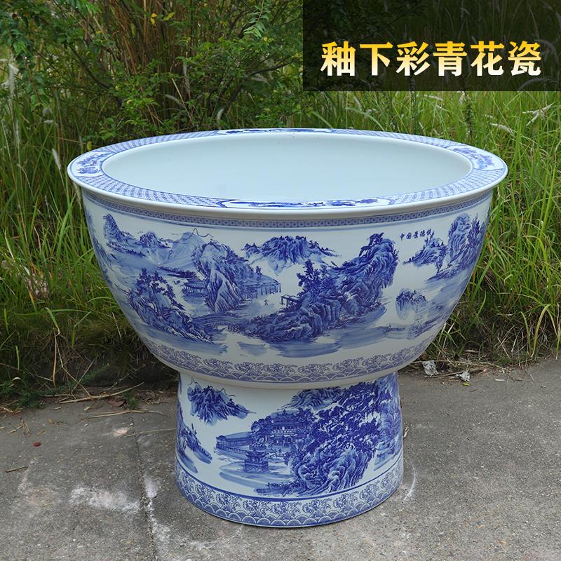 陶瓷鱼缸景德镇青花特大号养鱼盆落地立式荷花睡莲缸室外庭院水缸