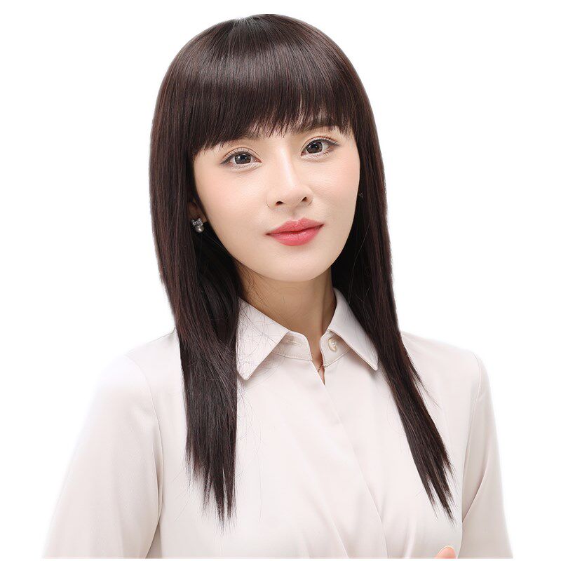 假发女长发自然逼真黑长直发中年妈妈中长发全头套式真人发丝修脸