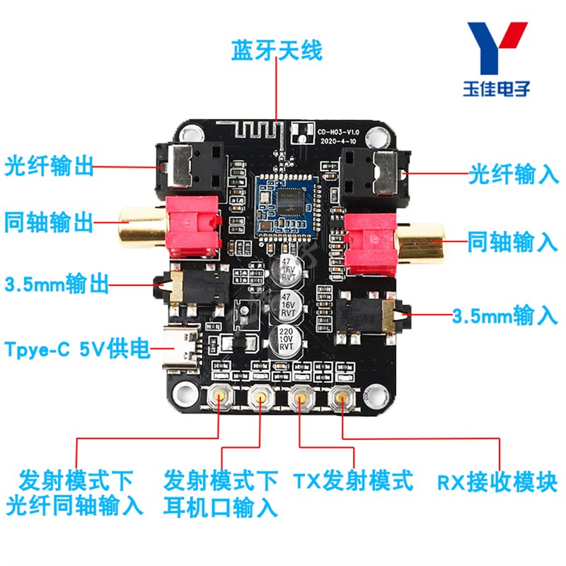 发烧级蓝牙5.0发射接收器模块同轴光纤无损音频响箱功放无线模块
