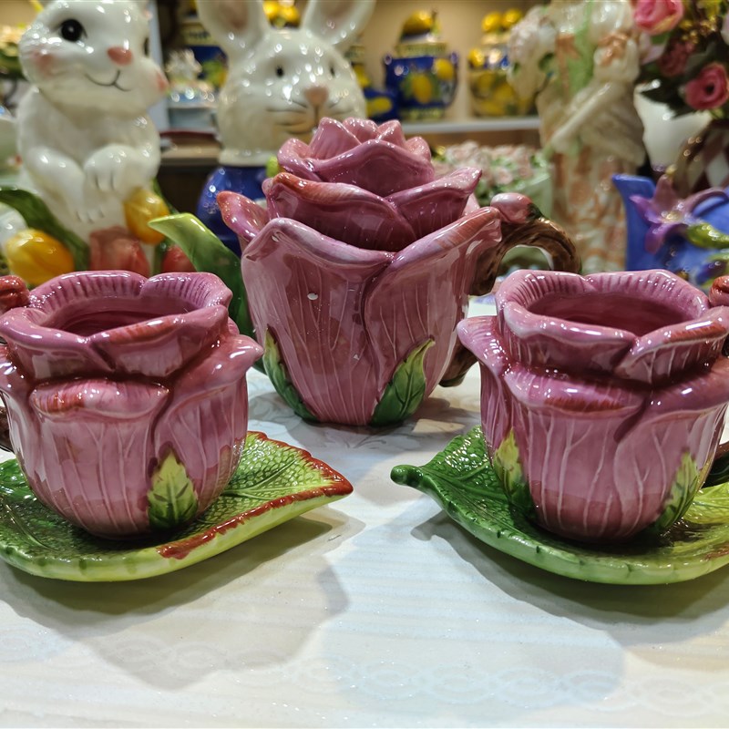 陶瓷茶具玫瑰花茶具套装餐桌茶几装饰摆件家居日用乔迁结婚礼物