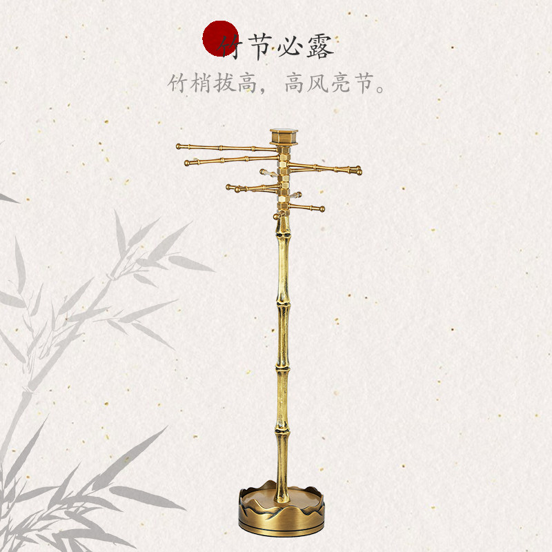 新中式竹节毛笔挂可旋转挂针黄铜挂架实用收纳复古毛笔挂摆件架子