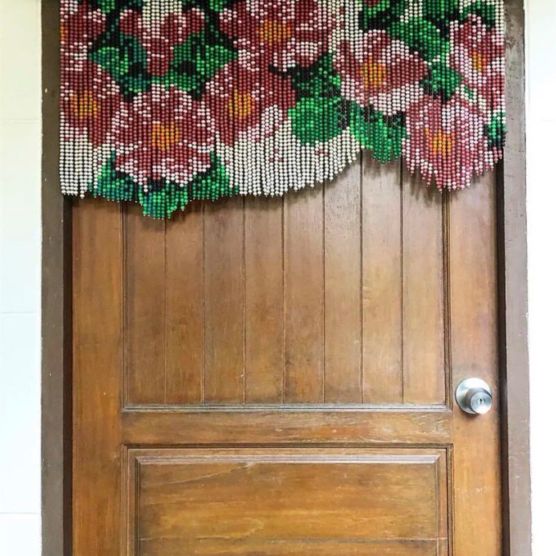 复古花朵珠帘昭和风串珠门帘挂帘工作室装饰挂帘家用玄关隔断帘子