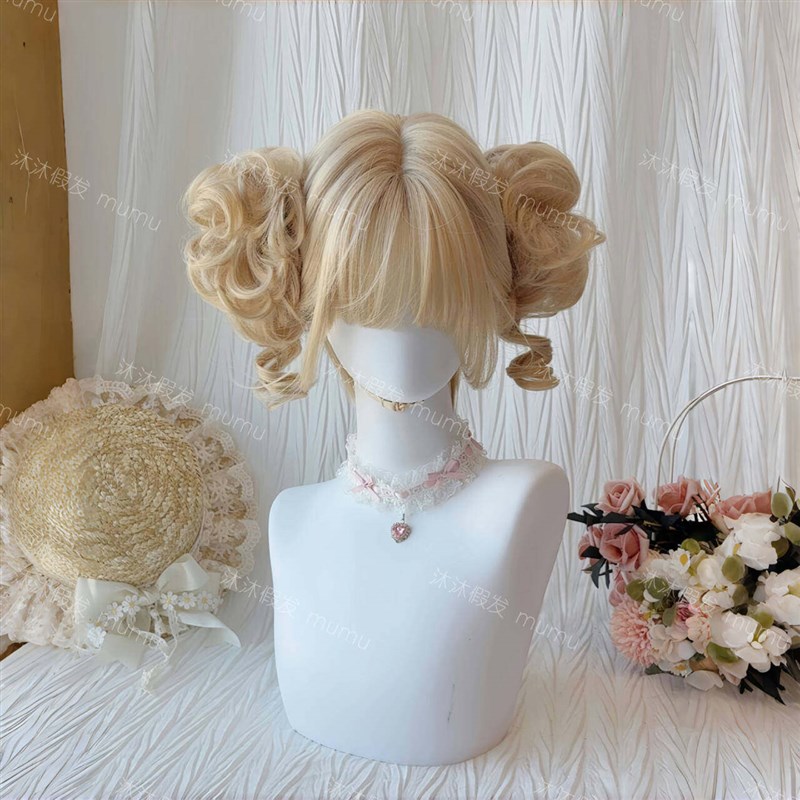 假发女Lolita虎口夹双马尾doll感日常双丸子头甜妹罗马卷全头套式