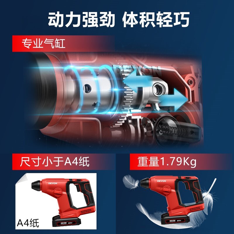 大油20V无刷锂电池轻型电锤5403工业级电锤家用多功能混凝土冲击
