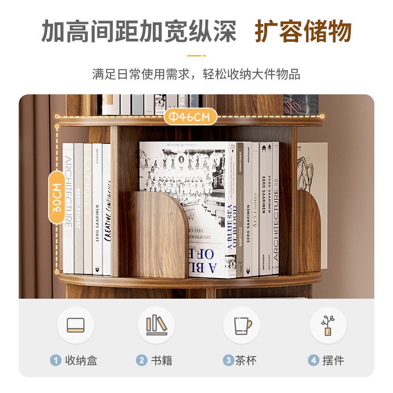旋转书架360度家用客厅置物架带轮可移动学生绘本架柜子靠墙书柜