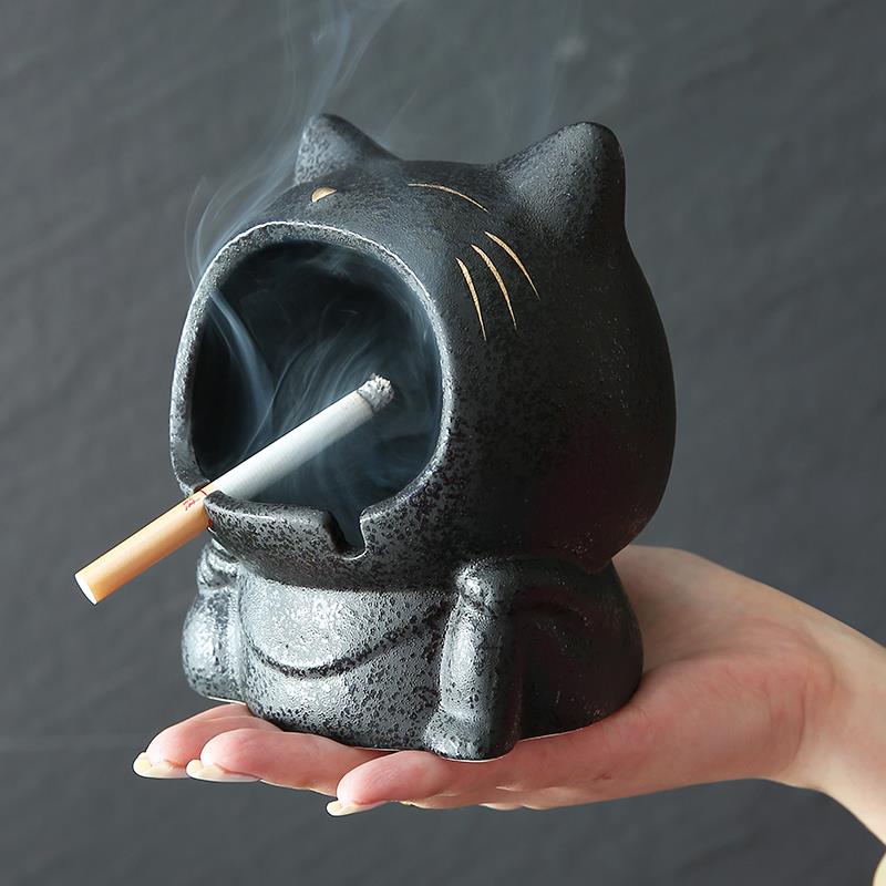 可爱卡通猫创意烟灰缸陶瓷家用客厅个性时尚潮流防飞灰大号烟灰云