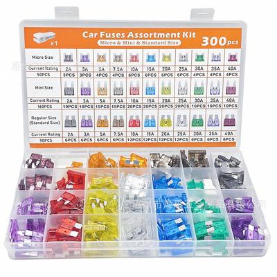 跨境 300PCS 盒装 2-40A铝制迷你/标准/微型插片式汽车保险丝