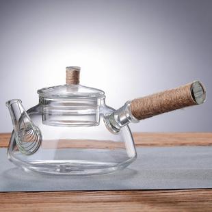 仿古玻璃壶烧水壶煮茶壶侧把玻璃壶家用炭炉酒精炉电陶炉茶壶 中式