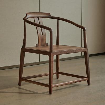 圈椅新中式茶室主人椅实木泡茶椅围椅靠背餐椅太师椅黑胡桃木椅子