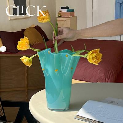 click北欧设计波浪口花瓶花器装饰摆饰家居客厅装饰手工彩色玻璃