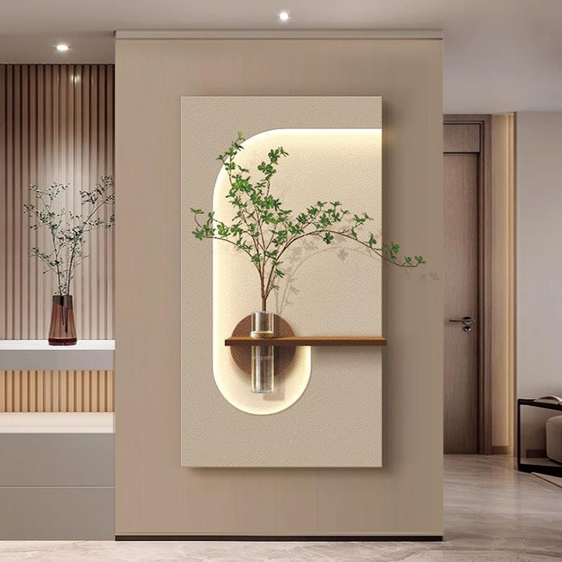 立体砂岩玄关装饰画DIY水培绿植客厅挂画高级感走廊过道led壁灯画