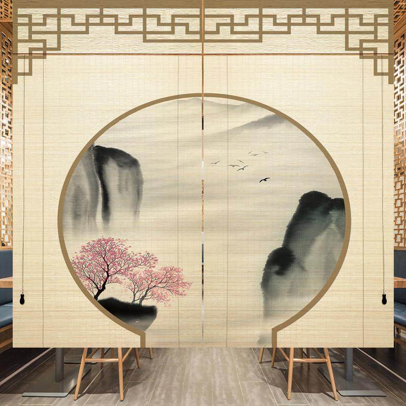 新中式印花竹帘窗帘升降卷帘禅意山水遮光日式茶室阳台家用门帘子,居家布艺,卷帘,淘宝优惠券,粉丝福利购,淘宝优惠卷