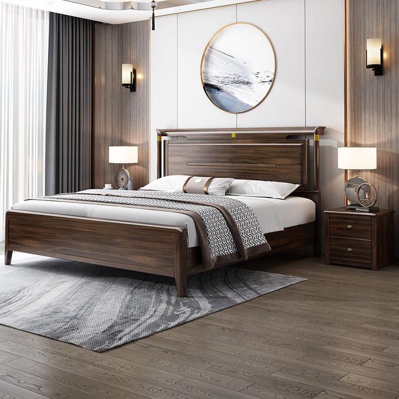 新中式乌木实木床主卧18米双人床婚床15m单人床中国风家具