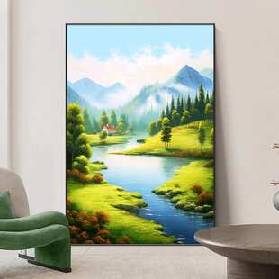 绿水青山挂画2025新款进门玄关装饰画风景高级壁画客厅沙发落地画