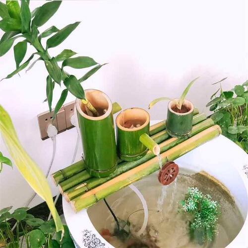C新款竹流水水循环竹筒流水器流水摆件水缸过滤器竹子流水景观