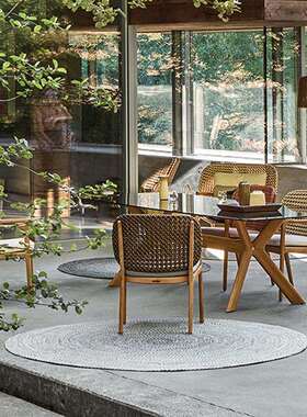 户外桌椅台Y96露设计师阳光房藤实木外餐椅庭院别墅室编藤椅柚木