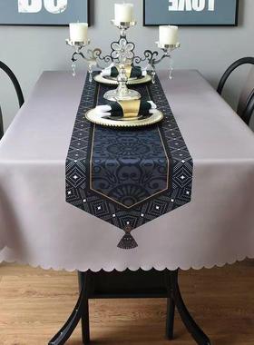 欧式绿简约洗桌布长方形桌旗款餐DIS桌用布艺防烫家蓝色台布免桌