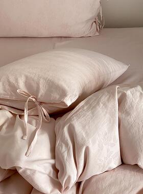 0支织提花水洗棉全棉件套少女粉6轻FQW色法式纯棉床四品双人床单