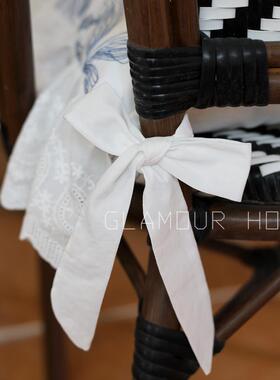 法式刺绣叶边洗棉坐垫荷40921下午茶餐椅装饰垫子可拆田花园美式