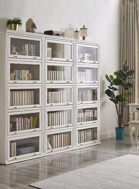 ZG-66940美式实木柜客柜厅落地书架防尘玻璃门装饰靠墙体储书物一