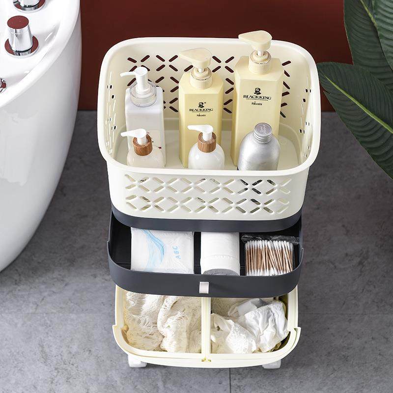 收链子家居厕所脏衣哥篓带轮多功能纳置WOE物架物塑料浴室衣脏衣