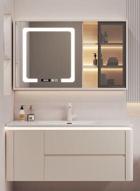 新奶油风瓷一体盆浴室陶柜套装组合62807洗手台生卫智间能浴室柜