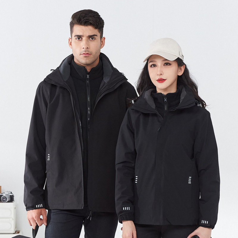 纯色冲锋衣男女同款三合一