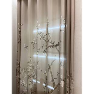 2XFX025年新款 不透客人阳台纱 新中花鸟图喜鹊纱帘光厅古典透式