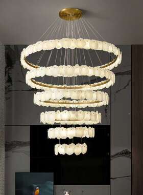 吊新中RRM式全铜复式楼大灯挑高客厅厅楼梯云石轻奢代简约别现墅