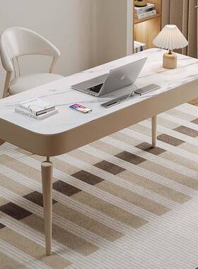 简白色奶风书桌意式油极岩板办桌写字公台书房家用电脑桌JLS家用