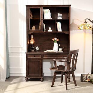 美式纯实木书桌书架米一体桌1.PXJ2卧用室生办公桌子家学书房电脑