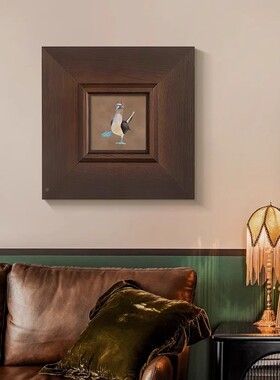 蓝脚鲣法鸟式小众中古风客装饰画厅复古餐厅卧物BIF室趣味动实木