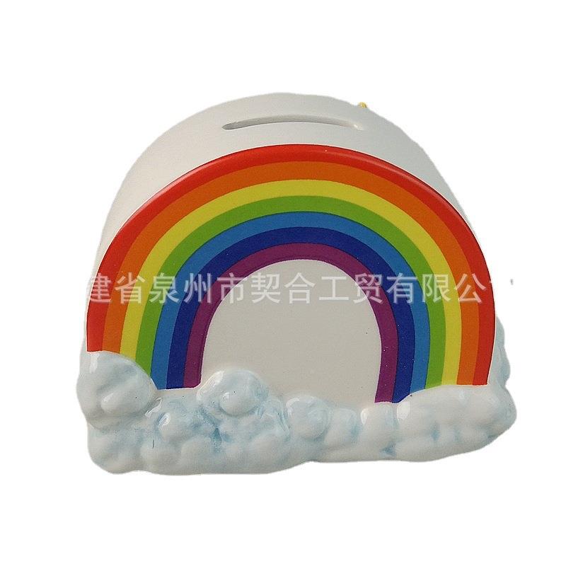 创意LPJ卡通彩陶角瓷独角兽钱储钱罐彩虹独兽储钱绘罐零兽头存钱